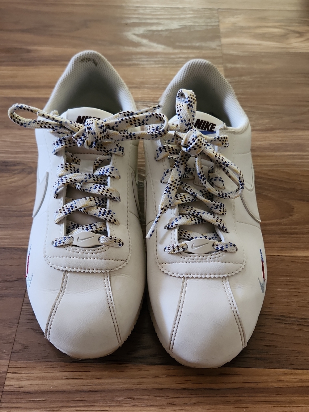 Nike Kids White Sneakers with Navy-Trim Laces
